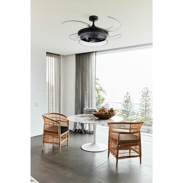 Brisbane 48 in. Indoor Matt Black Retractable Ceiling Fan with Light and Remote Included