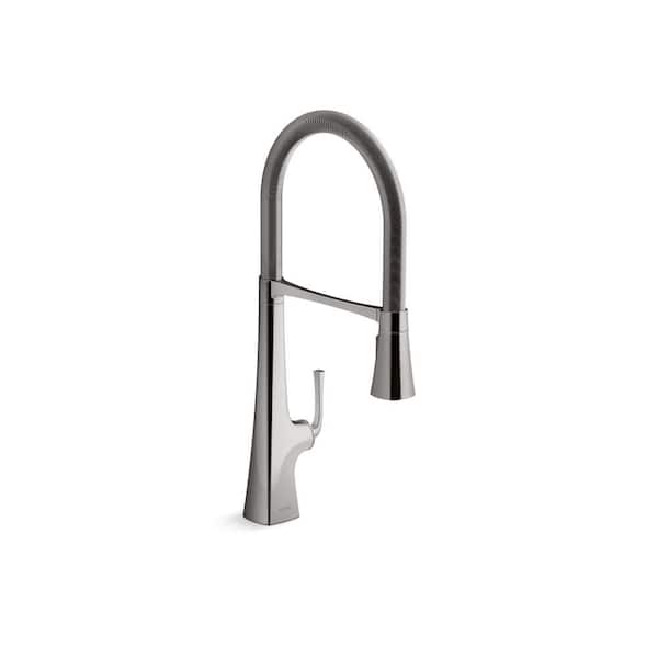 KOHLER Graze Single Handle Semi-Professional Kitchen Sink Faucet with 3-Function Sprayhead in Vibrant Titanium