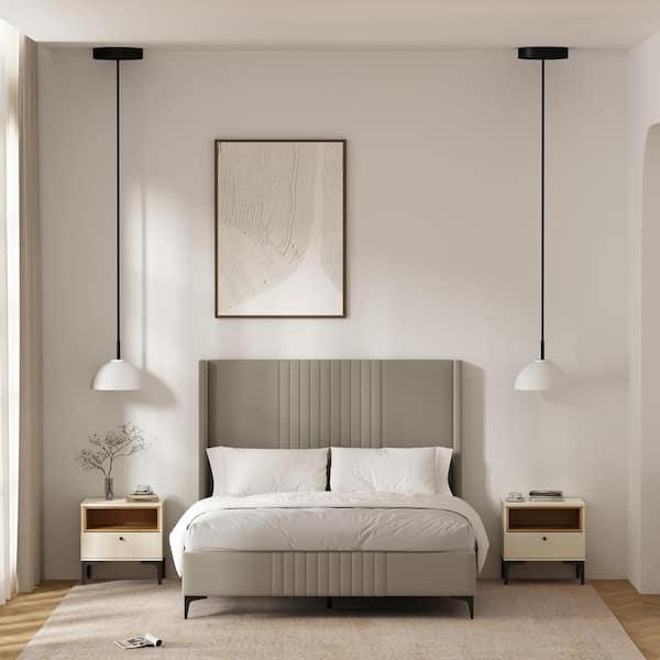 Manhattan Comfort Amara Modern Cream and Natural Oak 1-Drawer 19.7 in. W Nightstand (Set of 2)