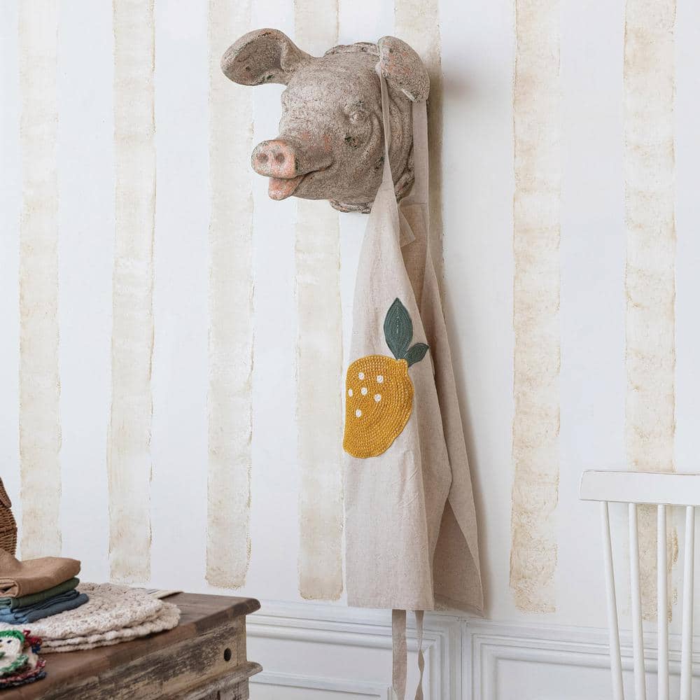 Rustic Distressed Multicolor Magnesia Pig Head Wall Sculpture