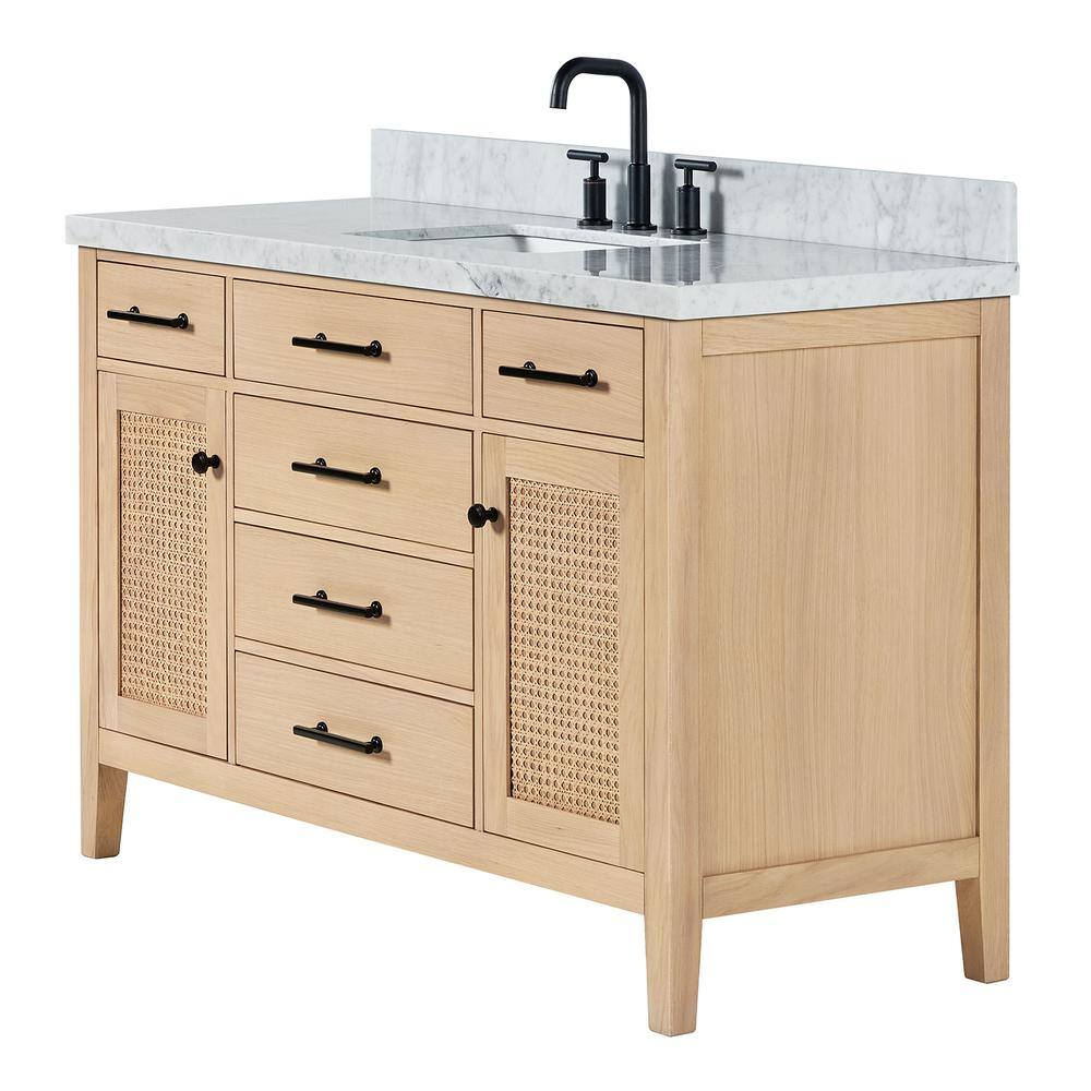 Camila 55" Light Brown Oak Single Sink Bathroom Vanity with Carrara Marble Top