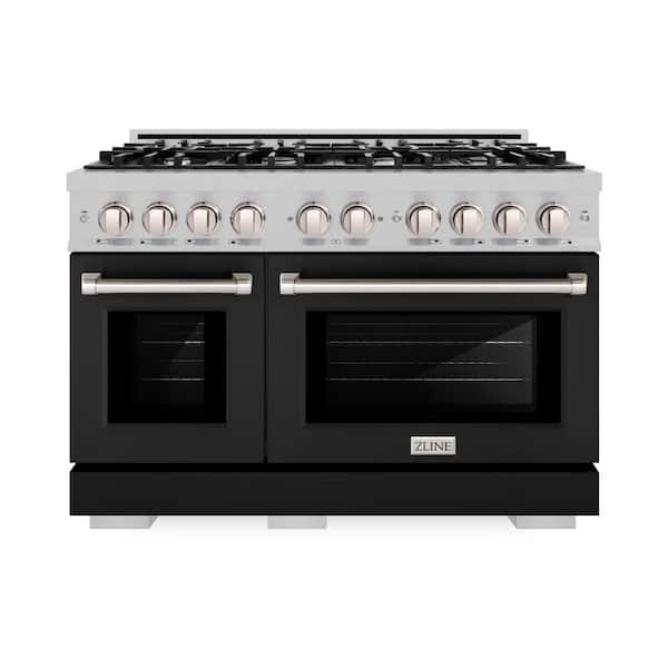 ZLINE Kitchen and Bath 48 in. Select Double Oven Gas Range with 8 Burner Cooktop in Satin Stainless Steel with Black Matte Doors