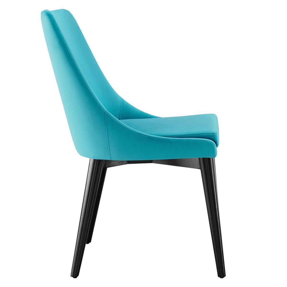 Blue Velvet Upholstered Dining Chairs with Black Wood Legs, Set of 2