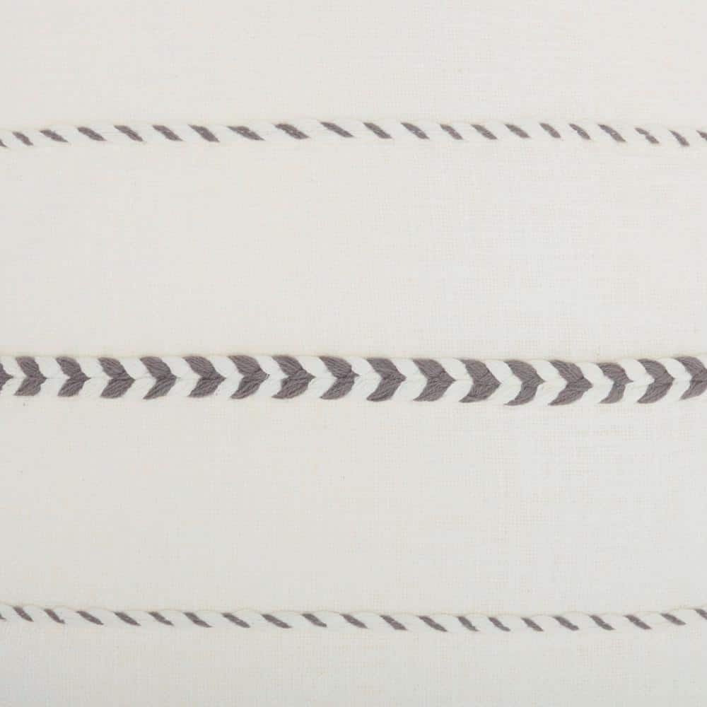Gray and White Cotton Tassel Striped Square Pillow