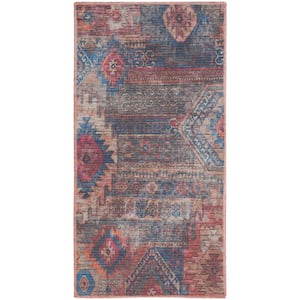 57 Grand Machine Washable Multicolor 2 ft. x 4 ft. Bordered Transitional Kitchen Area Rug
