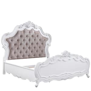 Latisha White Wood Frame King Panel Bed with Tufted