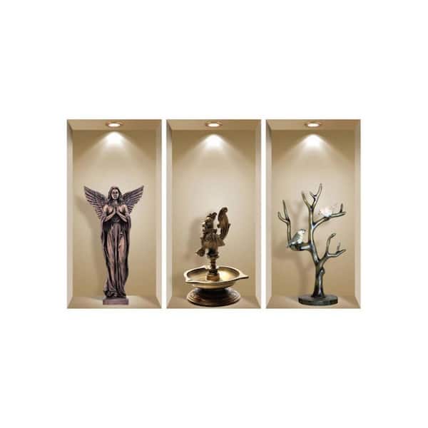 HomeRoots 12 in. x 24 in. Brown, Black Faux Niche Peel and Stick Wall Art 3-Piece