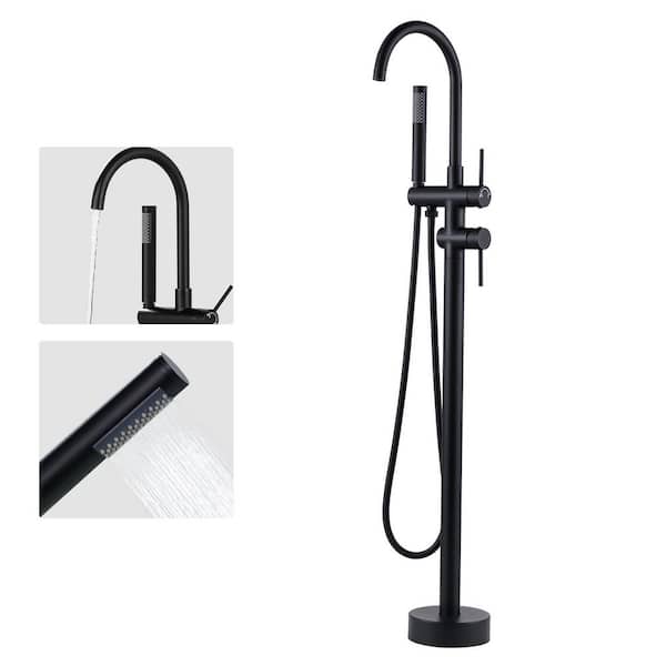 VEVETTA 2-Handle Freestanding Tub Faucet with Hand Shower in. Matte Black