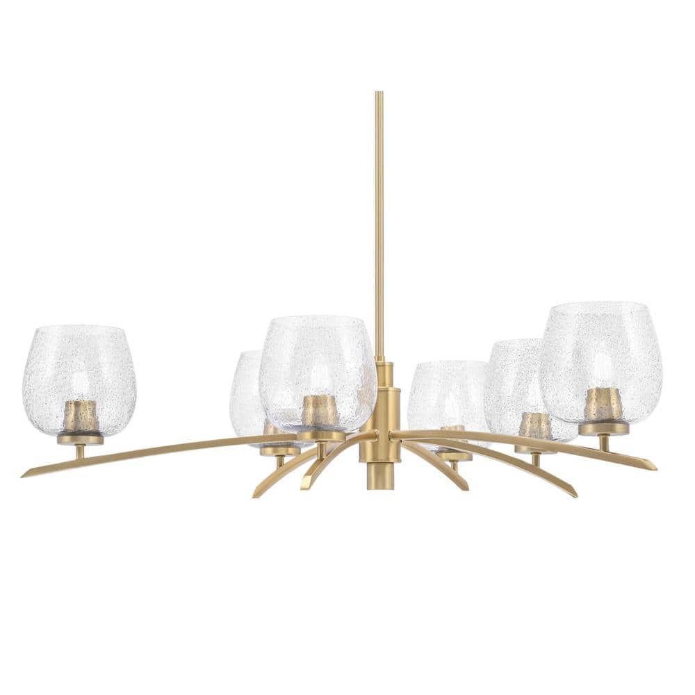 Siena 31.75 in. 6 Light New Age Brass Chandelier with Smoke Bubble Glass Sh