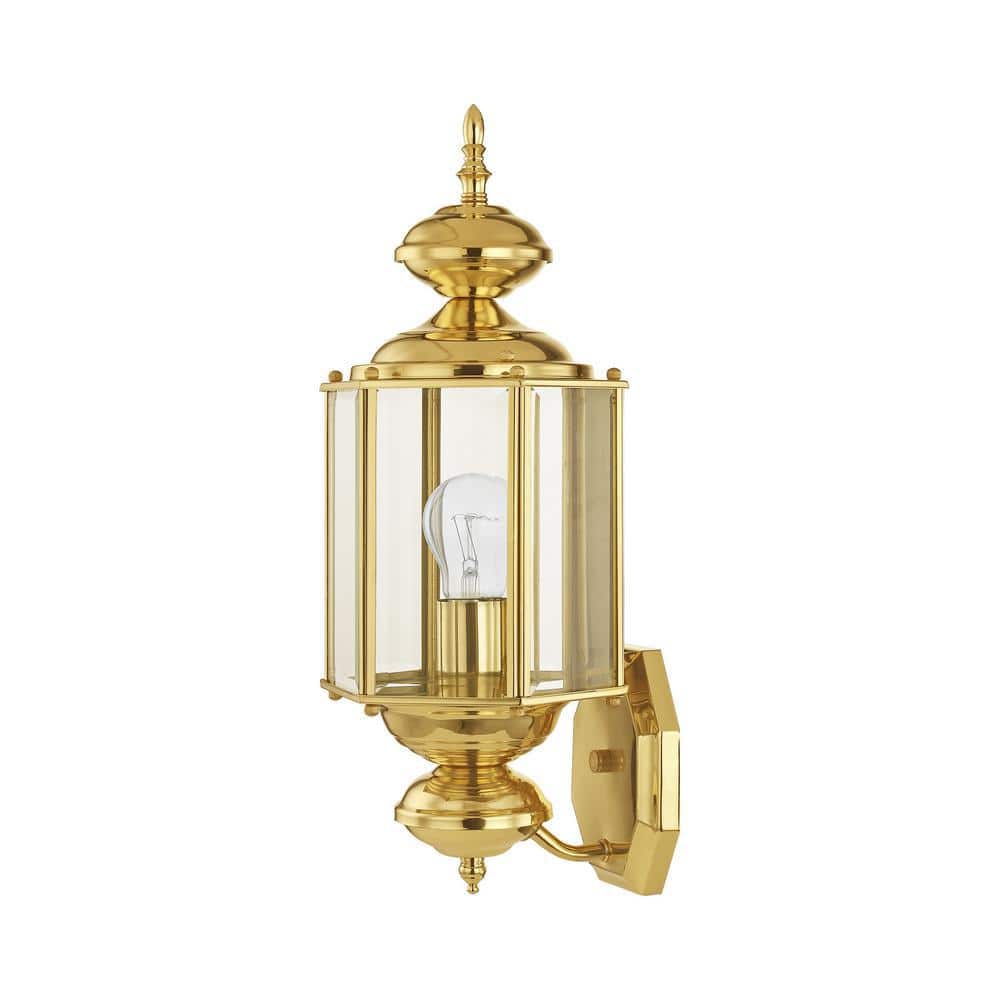 Polished Brass Outdoor Lantern Sconce with Clear Beveled Glass