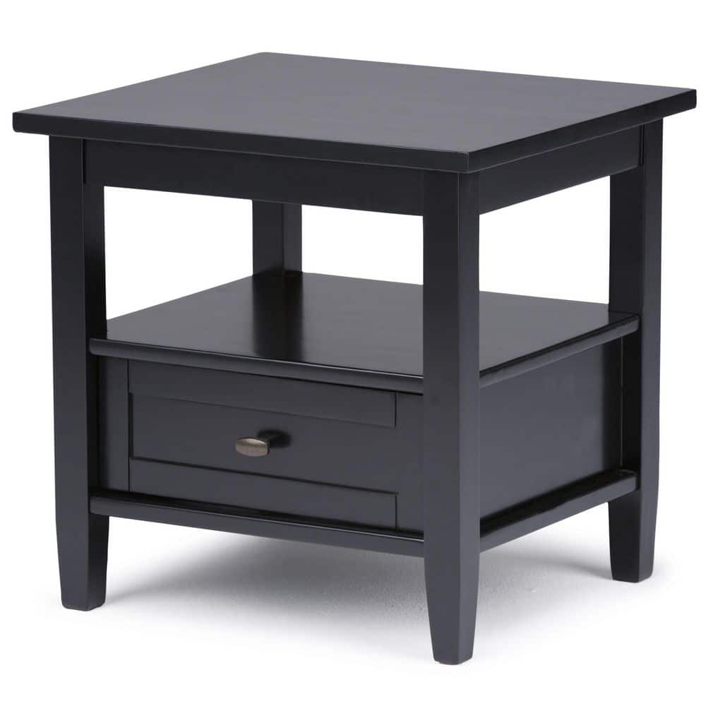 Warm Shaker 20" Black Solid Wood End Table with Storage