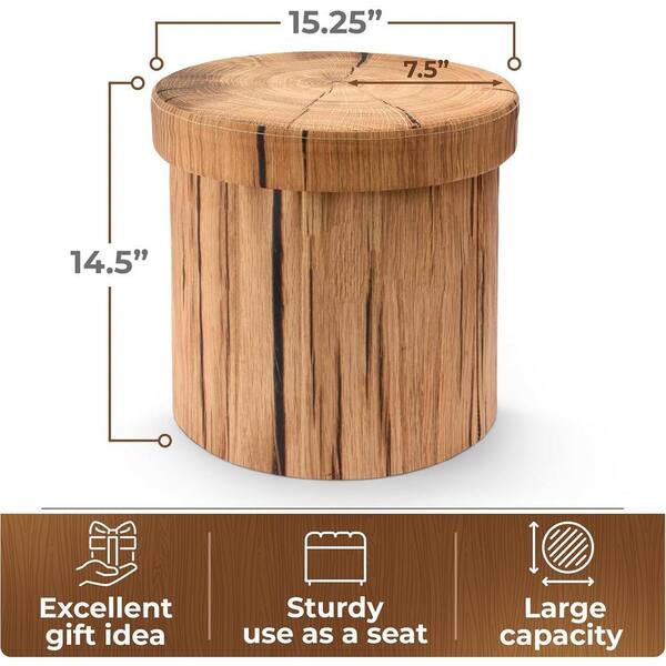 Sorbus Tree Stump Stool Wood Brown Side Chair, Storage Ottoman 15