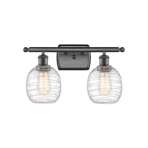 Belfast 16 in. 2-Light Oil Rubbed Bronze Vanity Light with Deco Swirl Glass Shade