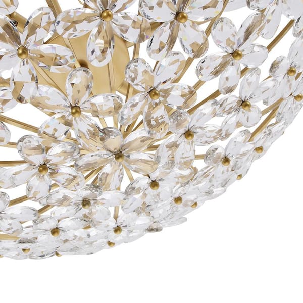 HUOKU Ccrystal 6-Light 28.7 in.W Gold Modern Flower Basket Flower