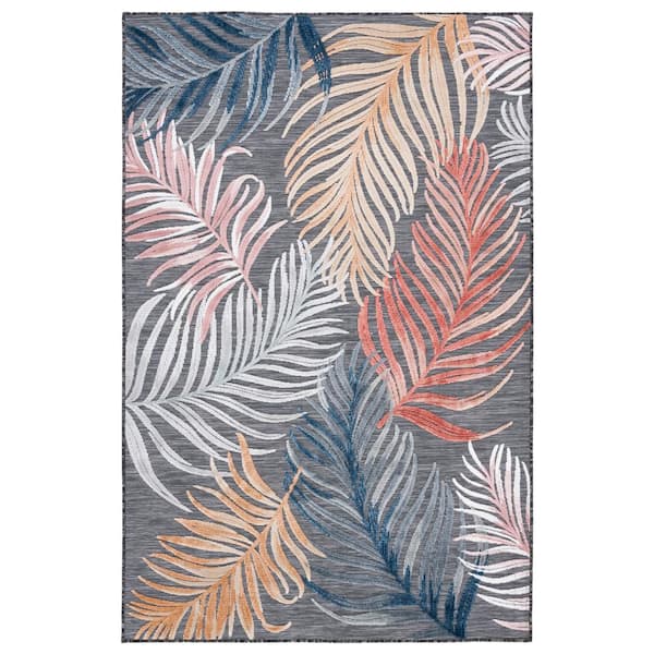 SAFAVIEH Cabana Black/Rust Doormat 3 ft. x 5 ft. Palm Leaf Indoor/Outdoor Area Rug