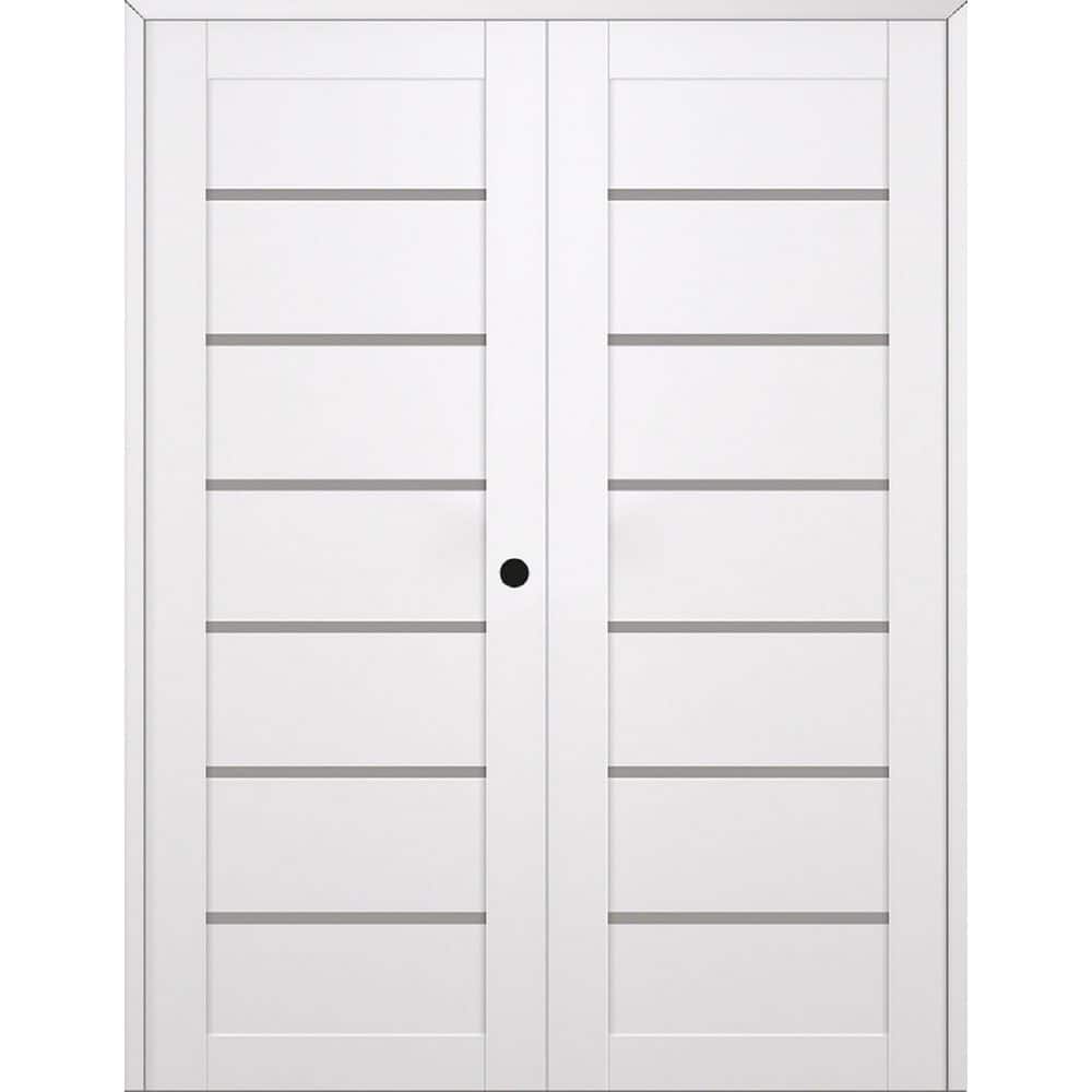 Alba N 60 in. x 80 in. Left Hand Active 6-Lite Frosted Glass Snow White Wood Composite Double Prehung French Door price history on PriceWatchPro