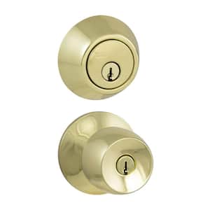 Brandywine Polished Brass Entry Knob and Double Cylinder Deadbolt Combo Pack