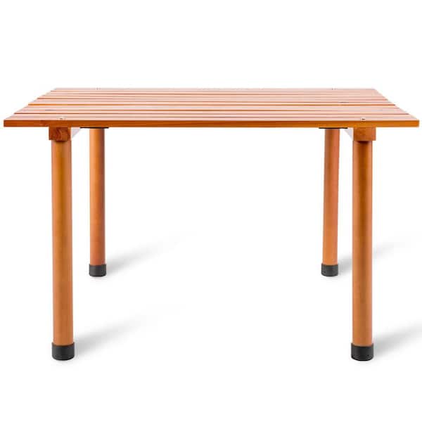 WELLFOR 27.5 in. Square Folding Pine Wood Camping Roll Up Table with Carrying Bag