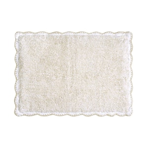 Heathered Crochet Border Sandshell 20 in. x 32 in. Solid Color Cotton Bath Rug
