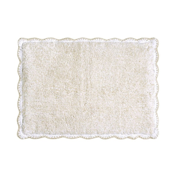 Heathered Crochet Border Sandshell 20 in. x 32 in. Solid Color Cotton Bath Rug