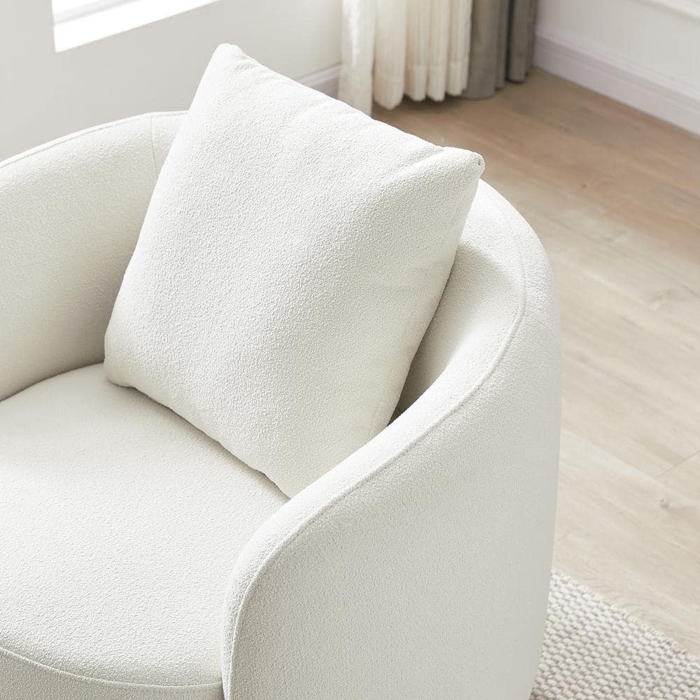 Cream Microfiber Barrel Accent Chair with Wood Frame
