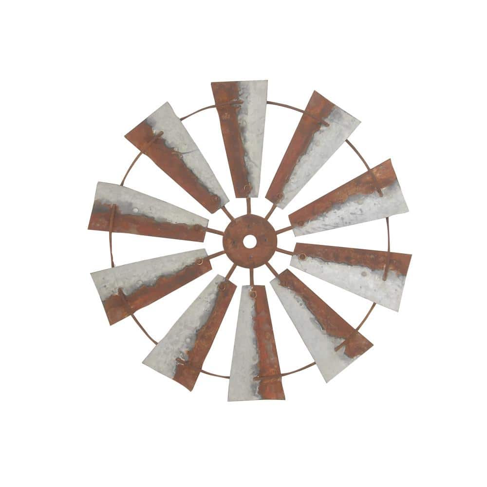 Rustic Brown Iron Windmill Wall Sculpture 30" Farmhouse Decor