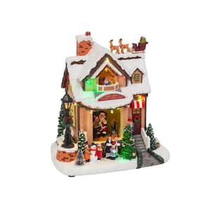 10.63 in. H B/O Lighted Christmas Musical Holiday House with Moving Scene, 3 Ways Switch, DC Compatible