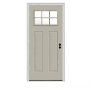 30 in. x 80 in. 6 Lite Craftsman Desert Sand Painted Steel Prehung Right-Hand Outswing Front Door w/Brickmould