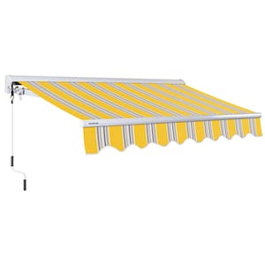 8 ft. Luxury Series Semi-Cassette Manual Retractable Patio Awning, Yellow Gray Stripes (6 ft. Projection)