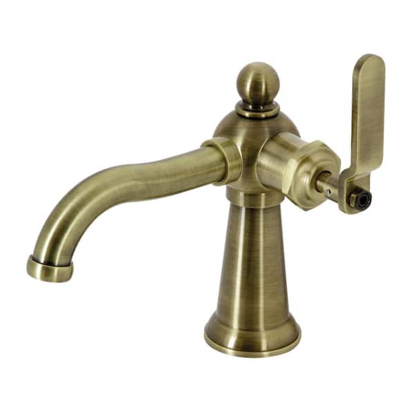 Kingston Brass Knight Single-Handle Single Hole Bathroom Faucet with Push Pop-Up in Antique Brass