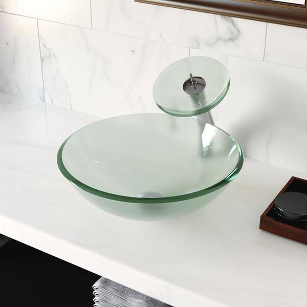 DEERVALLEY Symmetry 16.5 in. Frosted Glass Round Vessel Bathroom Sink ...