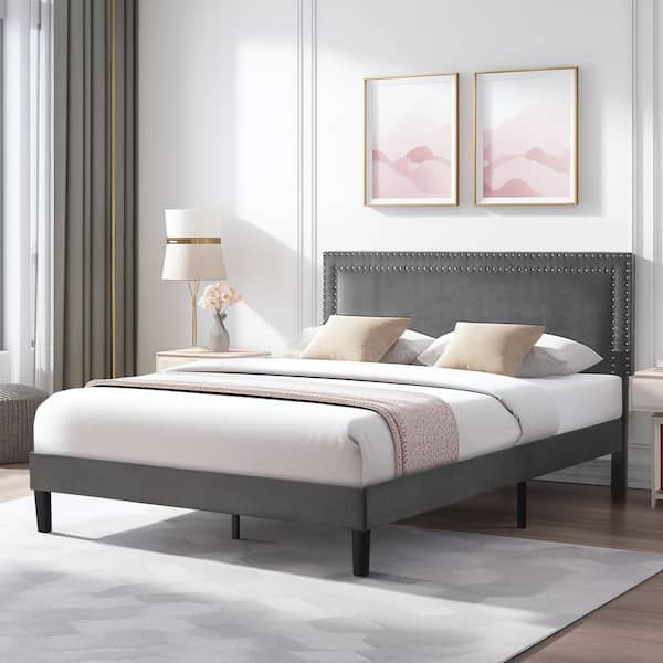 Regulusページ VECELO Upholstered Bed with Adjustable Headboard, No Box
