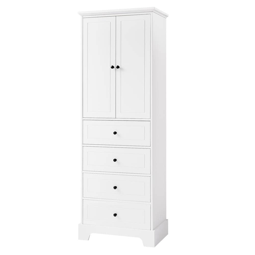 23.6 in. W x 15.7 in. D x 68.1 in. H White Linen Cabinet with 2-Doors, 4-Drawers, Adjustable Shelf