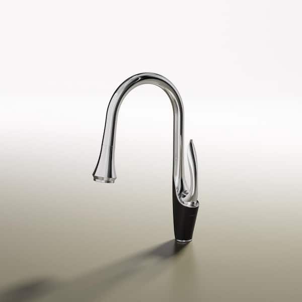 Single-Handle 18 in. H Pull Down Sprayer Kitchen Faucet with 360° Spout Swivel and Dual Spray in Chrome and Black