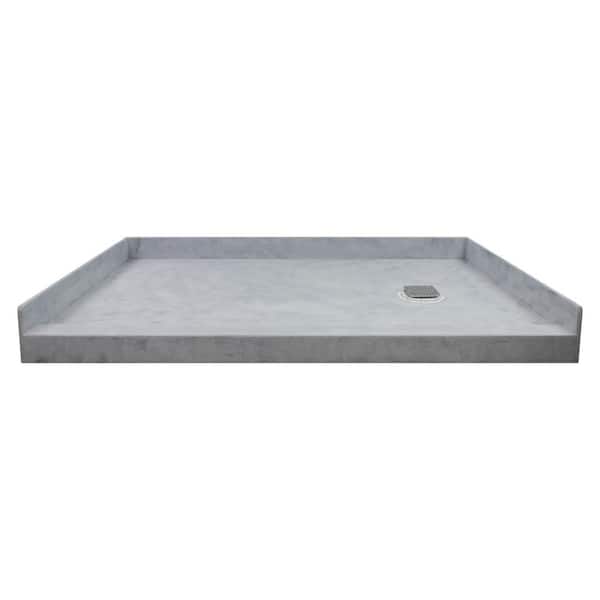 Transolid Ready to Tile 36 in. L x 60 in. W Single Threshold Alcove Shower Pan Base with a Right Drain in Dark Grey