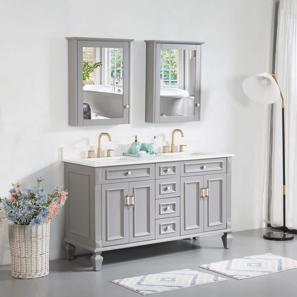 ANGELES HOME 60 in. W x 22 in. D x 35 in. H Double Sink ANGELES HOME 60 in. W x 22 in. D x 35 in. H Double Sink