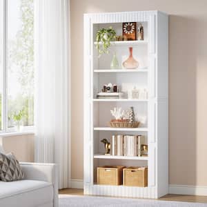 Eulas 72.8 in. Tall White Wood 6-Shelf Farmhouse Etagere Bookcase Bookshelf with Storage Shelves
