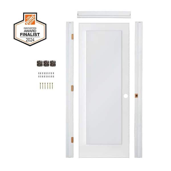 Assembly Required 36 in. x 80 in. 1-Lite Left-Hand Frosted Glass MDF Primed Single Interior Door Kit w/ Separate Jamb