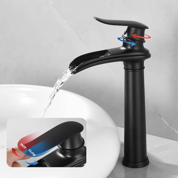 Waterfall Single Hole Single Handle Vessel Sink Faucet in Matte Black