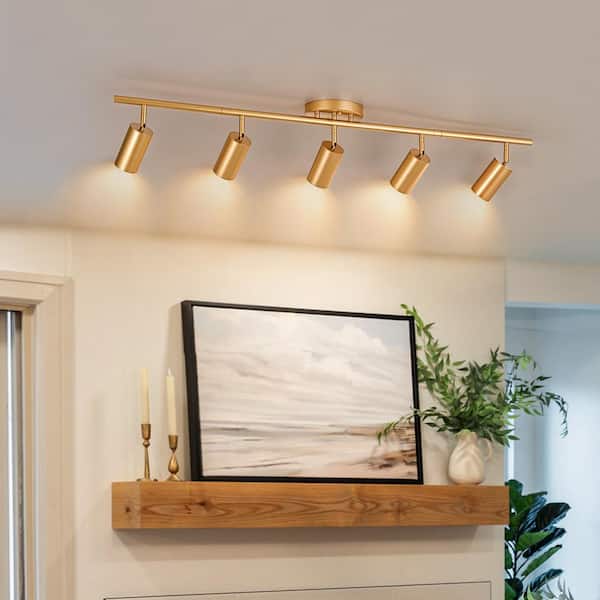 Retta 3.6 ft. 5-Light Gold Modern Track Light Kit with Fixed Track GU10 Bulb, Lighting Kit with Gimbal Head (1-Pack)