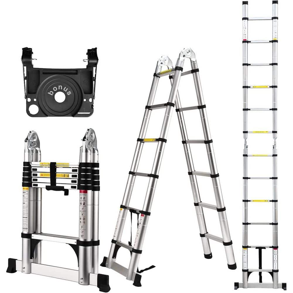 12.5 ft. Aluminum Telescoping Ladder with Stabilizer Bar, 330 lb ...