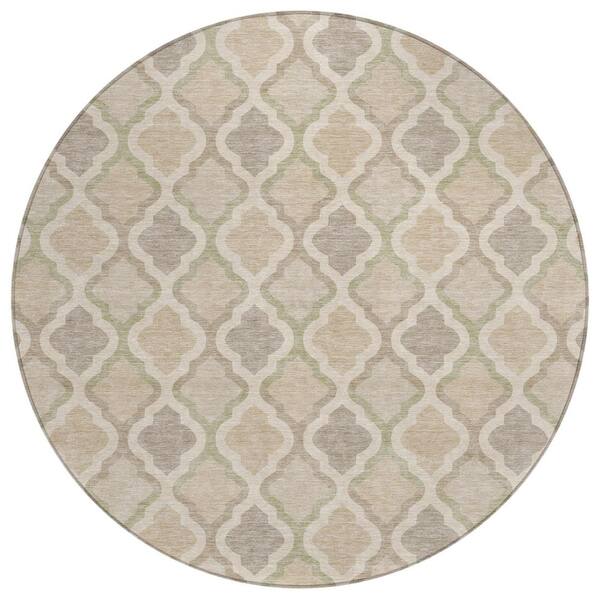 Chantille Machine Washable Indoor/Outdoor Abstract ACN3138 Beige 8 ft. x 8 ft. Round Rug