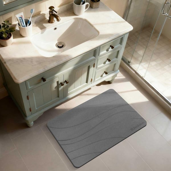 Gray 15.35 in. x 23.62 in. Stone Bath Mat Diatomaceous Earth Shower Mat Non Slip Bath Mat for Bathroom Floor / Ktichen