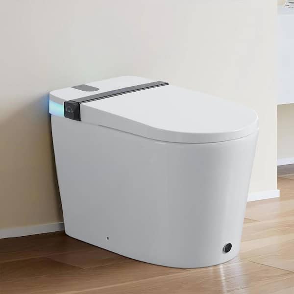12 in. 1-piece 1.06 GPF Single Flush Round Toilet in White Heated Seat with Auto Flaush, Night Light, Heated Seat
