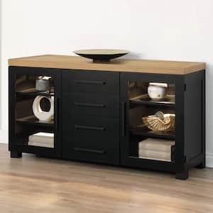 Magnolia Black 60 in. Sideboard Server with Glass Doors and Drawers