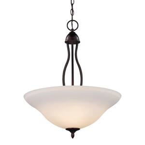 Glasswood 3-Light Rubbed Oil Bronze Pendant with White Frost Glass Shade