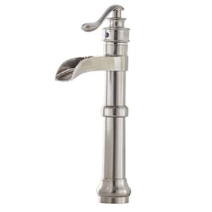 Single Hole Single Handle Waterfall Tall Body Bathroom Vessel Sink Faucet in Brushed Nickel
