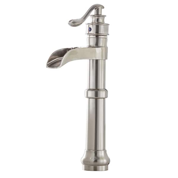 KINWELL Single Hole Single Handle Waterfall Tall Body Bathroom Vessel Sink Faucet in Brushed Nickel
