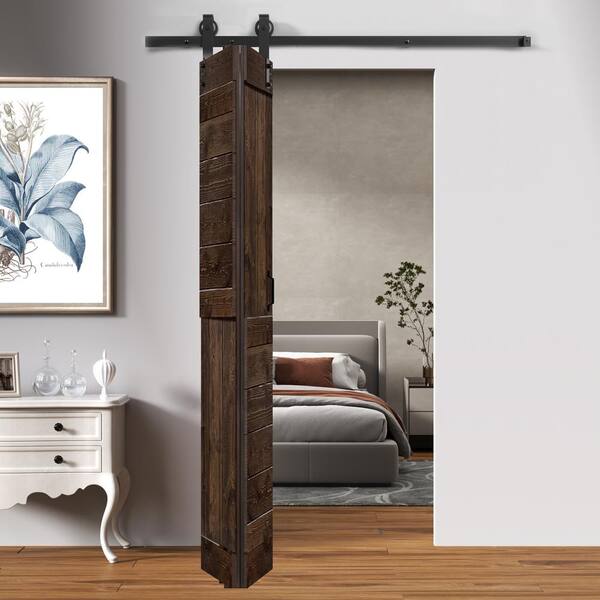 ISLIFE Patented Product S Style 24 in. x 84 in. Kona Coffee Solid Wood Bi-Fold Sliding Barn Door Hardware Kit-Assembly Needed