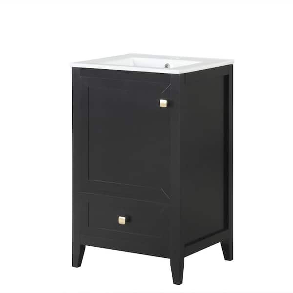 20 in. W x 18.3 in. D x 34 in. H Single Sink Freestanding Black Bath Vanity with White Ceramic Top